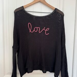 Wooden Ships Black Sweater with Pink Love Design